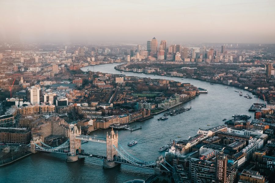 View of London from above showing the landmarks